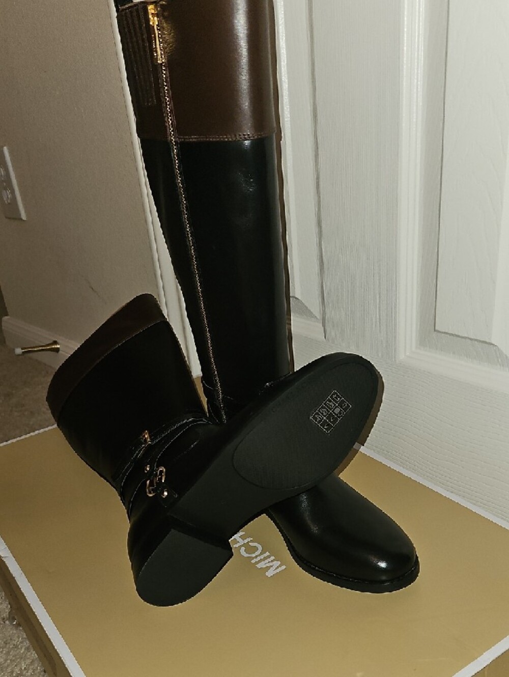 Michael Kors Black & Brown Over-the-Knee Riding Boots - Picture 4 of 6